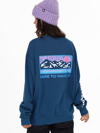 Notice the reckless FEMMES DARE TO WANDER LIGHT CREWNECK