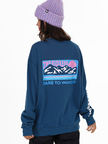 Notice the reckless FEMMES DARE TO WANDER LIGHT CREWNECK