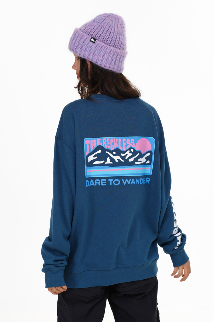 Notice the reckless FEMMES DARE TO WANDER LIGHT CREWNECK