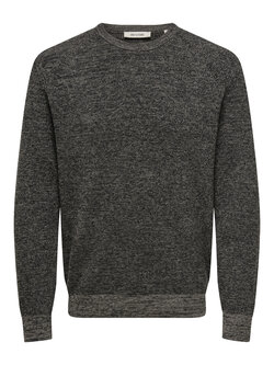 Only & Sons MEN'S ALFI REG LS CREW KNIT FALCON/BLACK