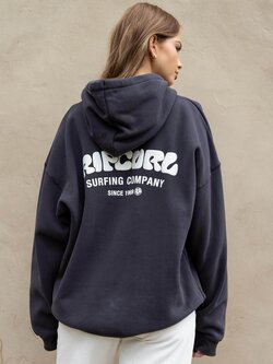 RIP CURL FEMMES SURF PUFF HERITAGE HOODIE WASHED BLACK/CREAM