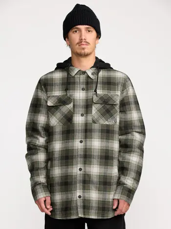 Volcom MEN'S KENSON INSULATED FLANNEL JACKET BLACK GREEN