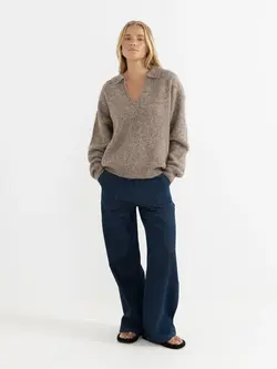 Rhythm WOMEN'S QUINN V-NECK COLLARED JUMPER OATMEAL