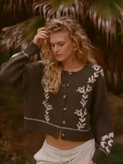 Rhythm FEMMES ANTIQUE FLORAL CROP CARDIGAN OLIVE