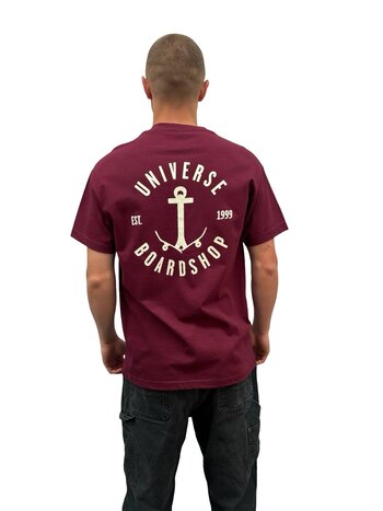 Universe Boardshop HOMMES ANCRE T-SHIRT BURGUNDY/WHITE