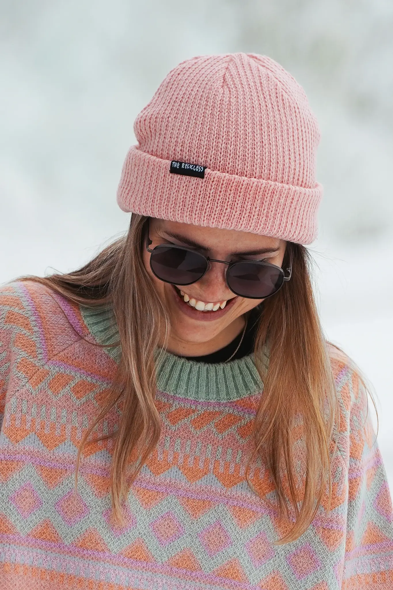 Notice the reckless WOMEN'S LIGHT PINK SMALL BEANIE