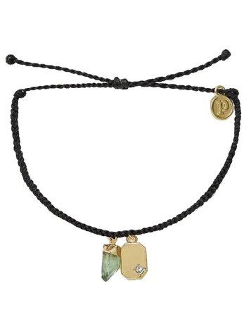 Puravida FEMMES RAW EMERALD GOLD CHARM BRACELET BLACK
