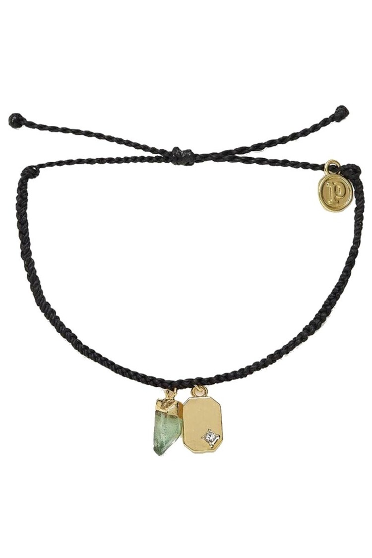 Puravida WOMEN'S RAW EMERALD GOLD CHARM BRACELET BLACK