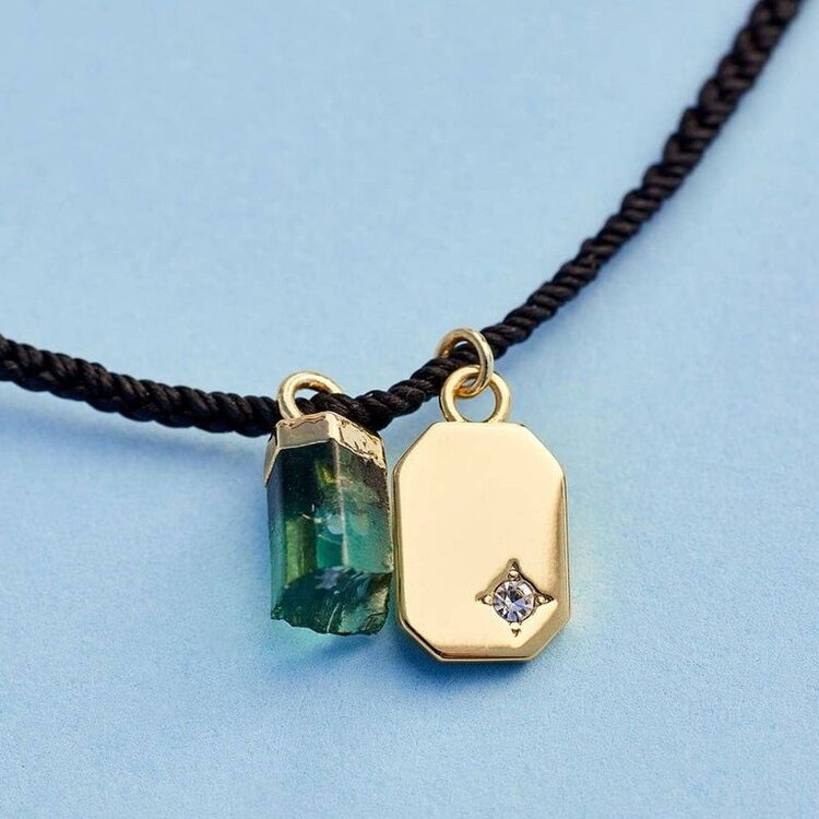 Puravida WOMEN'S RAW EMERALD GOLD CHARM BRACELET BLACK