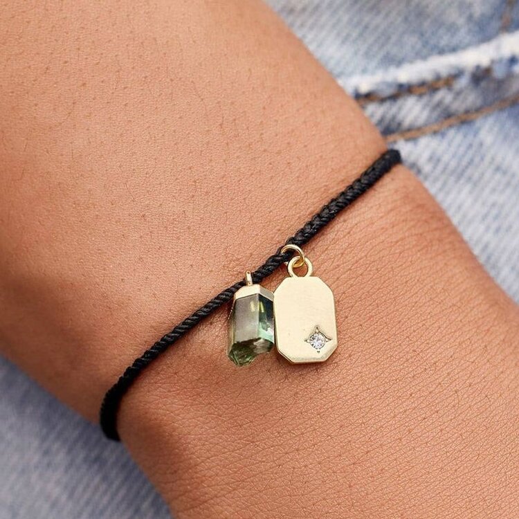 Puravida WOMEN'S RAW EMERALD GOLD CHARM BRACELET BLACK