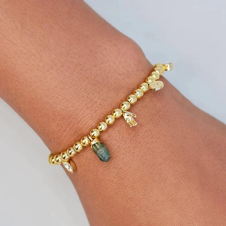 Puravida FEMMES MYSTICS MIXED CHARMS STRETCH BRACELET GOLD