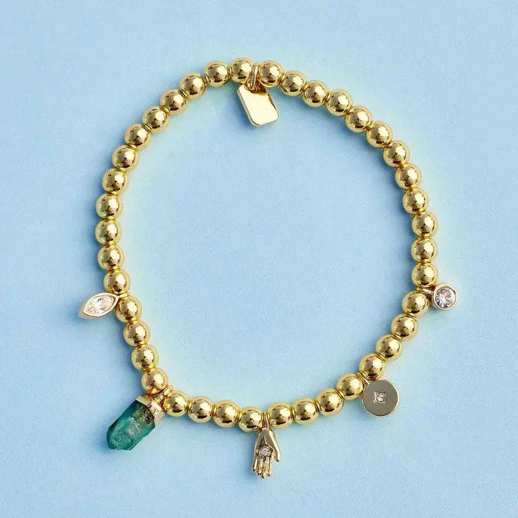 Puravida FEMMES MYSTICS MIXED CHARMS STRETCH BRACELET GOLD