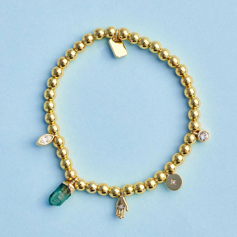 Puravida WOMEN'S MYSTICS MIXED CHARMS STRETCH BRACELET GOLD