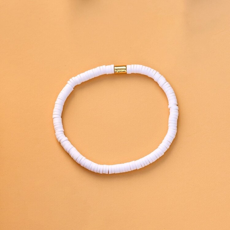 Puravida FEMMES SEASCAPE VINYL DISC STRETCH BRACELET WHITE