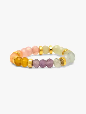 Puravida FEMMES OMBRE RAINBOW BEAD STRETCH RING GOLD