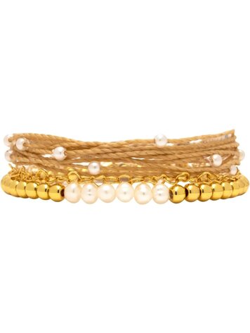 Puravida WOMEN'S LOVELY PEARL STYLE BRACELET PACK GOLD