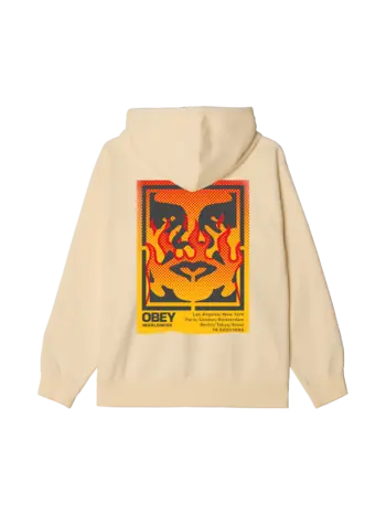 Obey HOMMES OBEY ICON STENCIL FLAME HOODED FLEECE UNBLEACHED