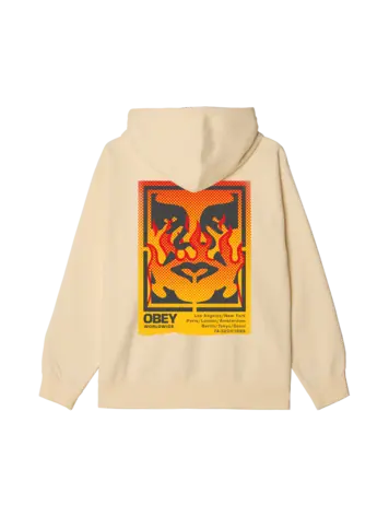 Obey HOMMES OBEY ICON STENCIL FLAME HOODED FLEECE UNBLEACHED