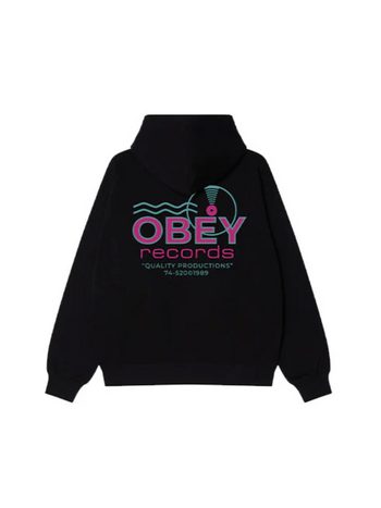 Obey HOMMES RECORDS SOUND WAVES HOODED FLEECE BLACK
