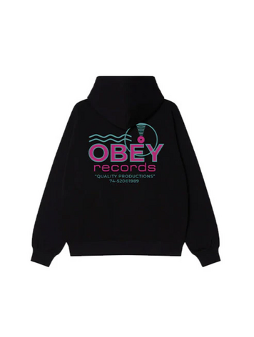 Obey MEN'S RECORDS SOUND WAVES HOODED FLEECE BLACK
