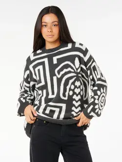RIP CURL WOMEN'S SUNSET LUAU KNIT CREW BLACK/OFF WHITE