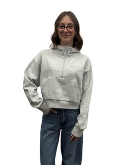 Universe Boardshop WOMEN'S BRO-D CROPPED DROP SHOULDER 1/2 ZIP HOODIE ASH HEATHER