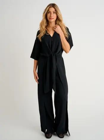 Everyday Sunday FEMMES FRONT TIE BUTTON COVER-UP BLOUSE BLACK