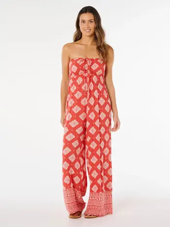 RIP CURL WOMEN'S VENTURA SHIRRED JUMPSUIT RED