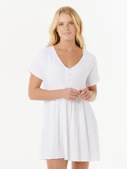 RIP CURL FEMMES PREMIUM SURF SHORT SLEEVE DRESS WHITE