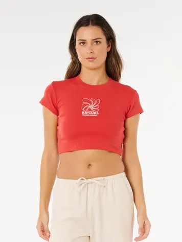 RIP CURL WOMEN'S PACIFIC COAST BABY TEE DEEP RED