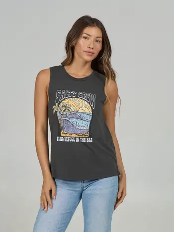 Salty crew WOMEN'S KEYHOLE MUSCLE TANK CHARCOAL