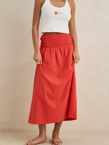 Rhythm WOMEN'S ALANA TIE SIDE MAXI SKIRT RED
