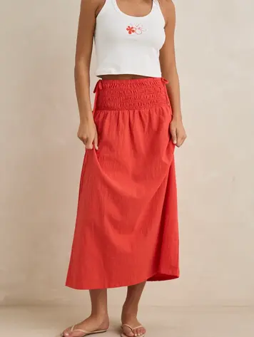Rhythm WOMEN'S ALANA TIE SIDE MAXI SKIRT RED