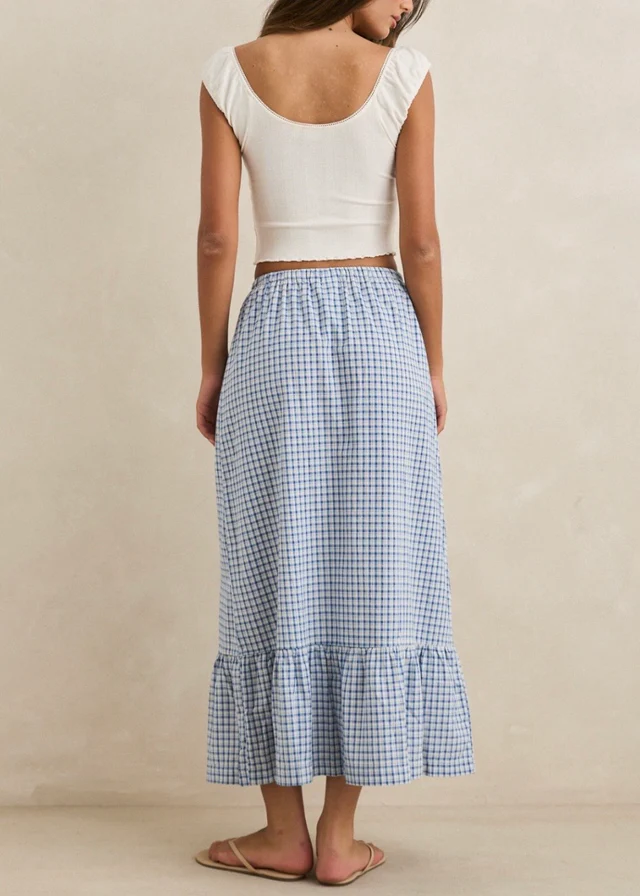 Rhythm WOMEN'S LOLA CHECK TIERED MAXI SKIRT