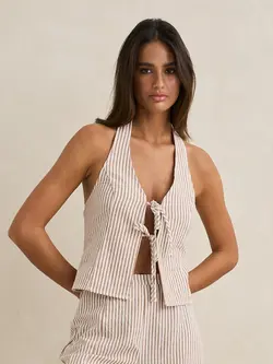 Rhythm WOMEN'S LOUISE TIE FRONT HALTER TOP TAN