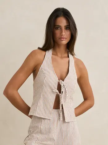 Rhythm FEMMES LOUISE TIE FRONT HALTER TOP TAN