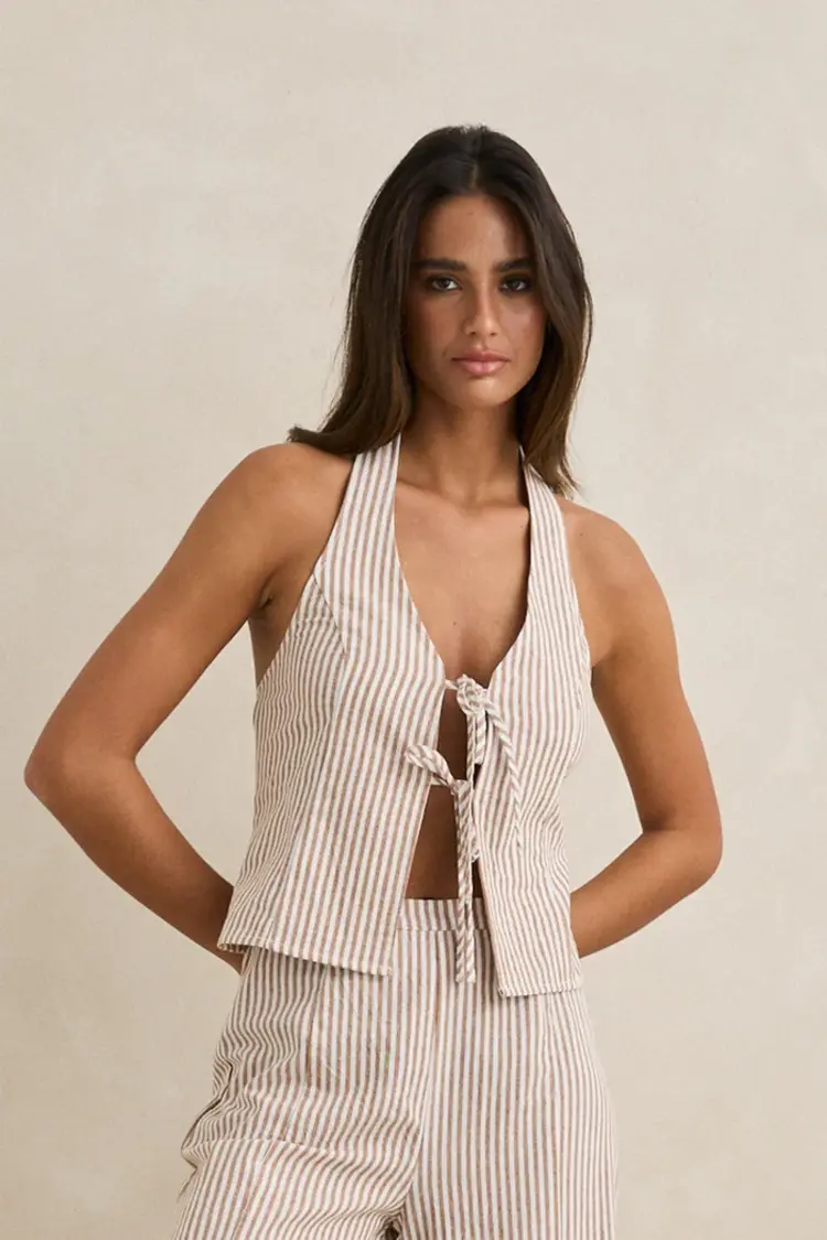 Rhythm WOMEN'S LOUISE TIE FRONT HALTER TOP