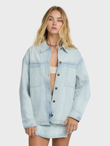 Billabong FEMMES JADE SALTWASHED LS WOVEN TOP BLUE MIST