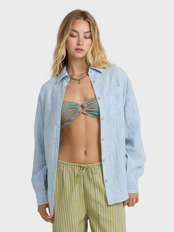 Billabong WOMEN'S WANDERER PRINTED L/S WOVEN TOP TWILIGHT BLUE