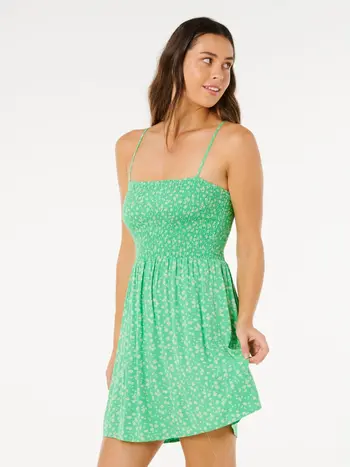 RIP CURL FEMMES SURF SIDE SHIRRED DRESS LIGHT GREEN