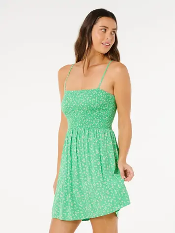 RIP CURL FEMMES SURF SIDE SHIRRED DRESS LIGHT GREEN