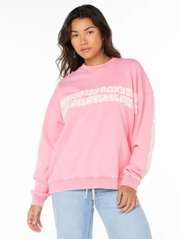 Roxy WOMEN'S LINEUP OVERSIZED CREW STRAWBERRY OKINAWA STRIPE