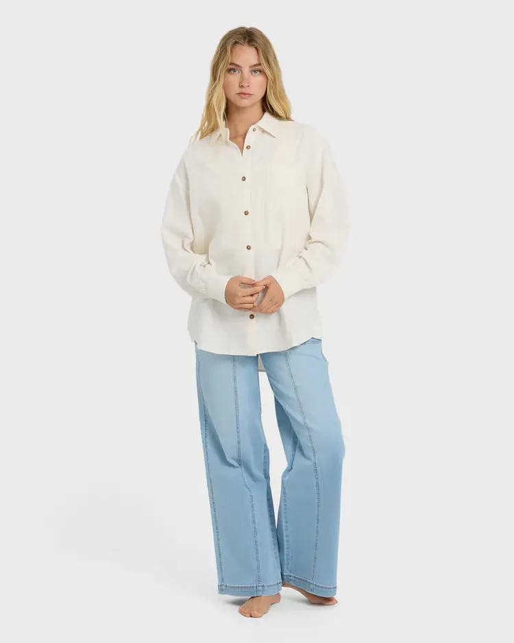 Billabong WOMEN'S WANDERER SOLID LS WOVEN TOP