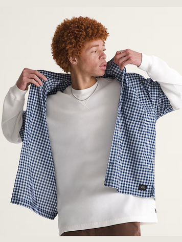 Vans MEN'S LARKSPUR MINI PLAID SS SHIRT DEEP INDIGO BLUE