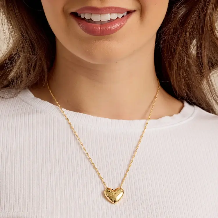 Puravida WOMEN'S PUFFY HEART BEAD PENDANT NECKLACE GOLD