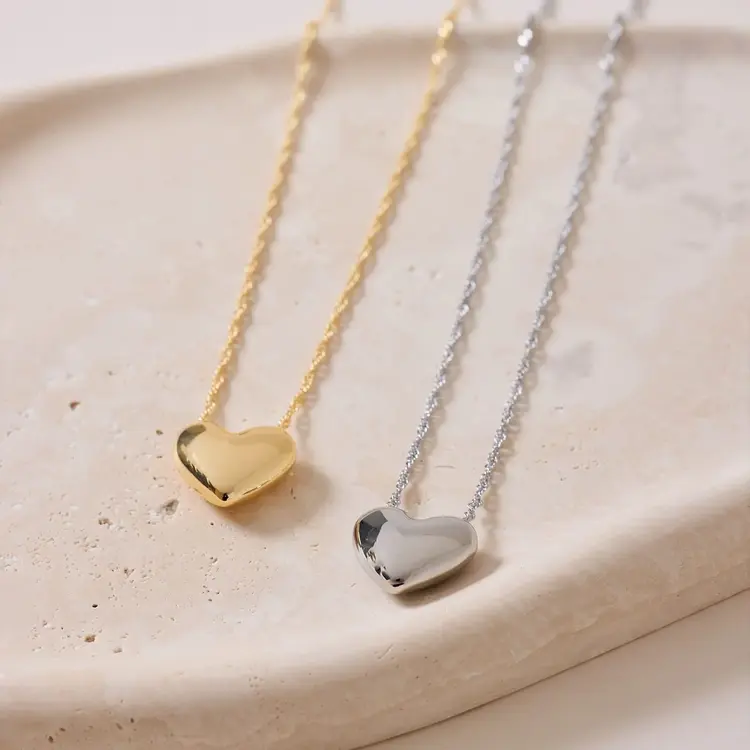 Puravida FEMMES PUFFY HEART BEAD NECKLACE SILVER