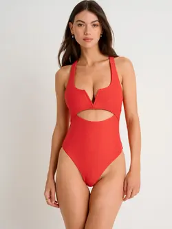 Everyday Sunday FEMMES UNE-PIÈCE TEXTURED RACERBACK EXTRA HIGH-LEG RED TULIP