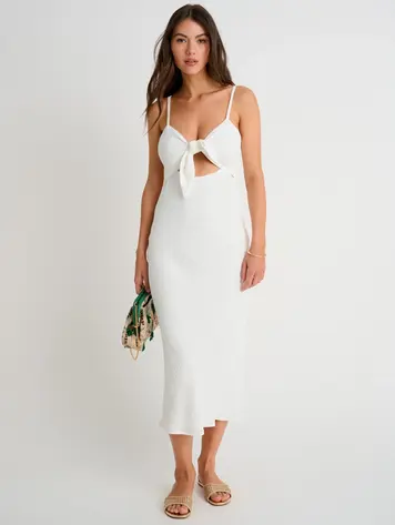 Everyday Sunday WOMEN'S COVER-UP DRESS WITH FRONT KNOT OFF WHITE