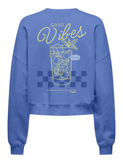 Only FEMMES VIVVIAN L/S O-NECK ULTRAMARINE GOOD VIBES LIME