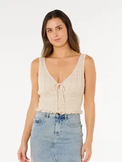 RIP CURL WOMEN'S PARADISE CHECK TOP OFF WHITE